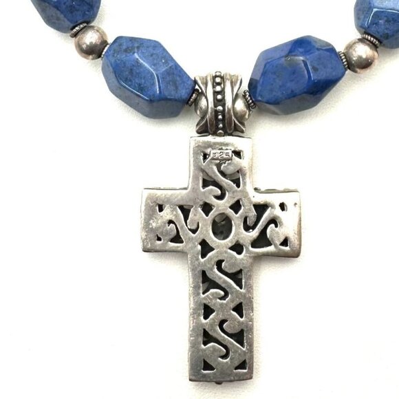 Designer Womens Necklace Sterling Silver Lapis Lazuli Cross Pendant 126 Grams - Picture 3 of 5